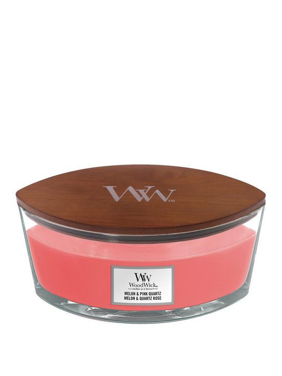 front image of woodwick-ellipse-scented-candle-melon-amp-pink-quartz-with-crackling-wick