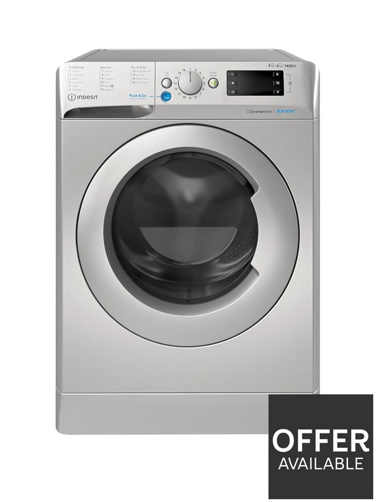 front image of indesit-bde861483xsukn-8kg-wash-6kg-dry-1400-spin-washer-dryer-silver