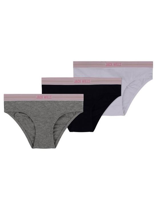 front image of jack-wills-girls-3-pack-boxed-hipster-briefs-greyblackwhite