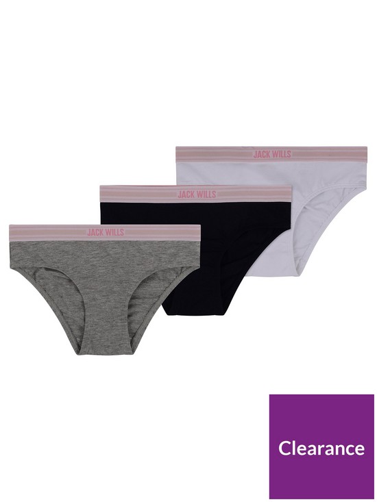 front image of jack-wills-girls-3-pack-boxed-hipster-briefs-greyblackwhite