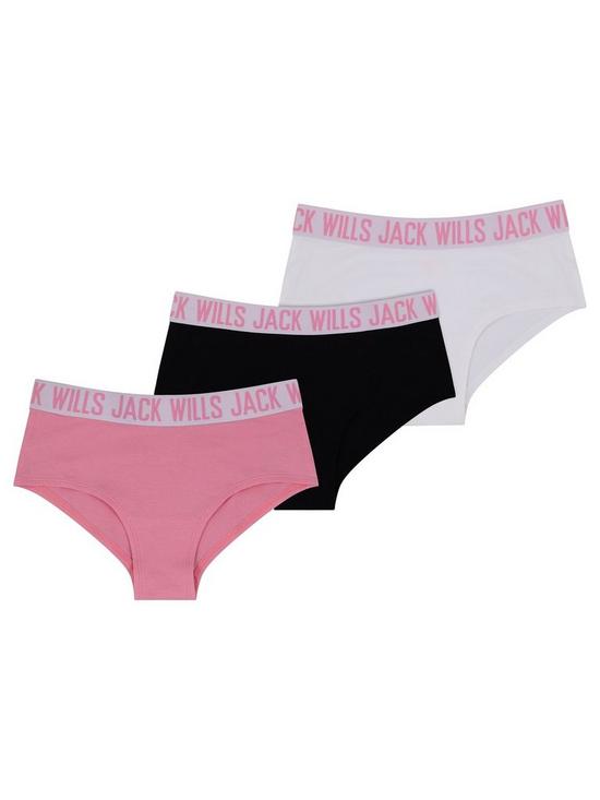 front image of jack-wills-girls-3-pack-boxed-bikini-briefs-pinkblackwhite