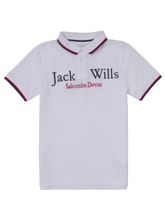 front image of jack-wills-boys-script-tipped-polo-shirt-white
