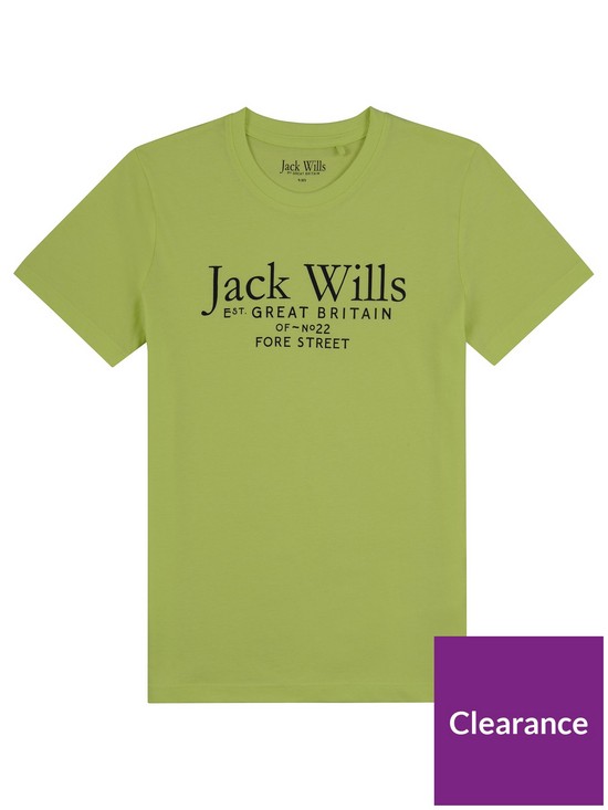 front image of jack-wills-boys-script-t-shirt-lime