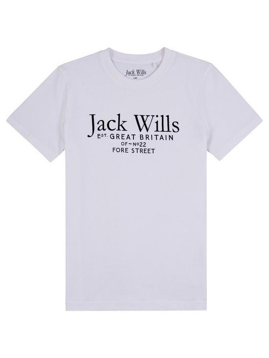 front image of jack-wills-boys-script-t-shirt-white
