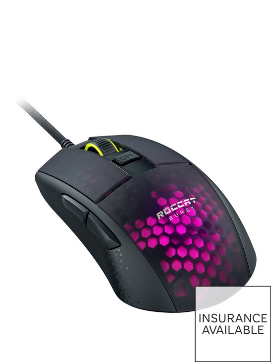 front image of roccat-burst-pro-optical-rgb-aimo-wired-gaming-mouse-black