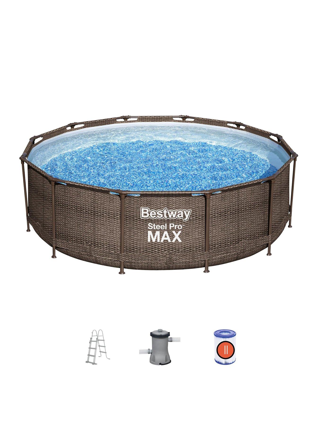 undefined 12ft Steel Pro MAX Rattan Deluxe Pool Set, Filter Pump with Ladder