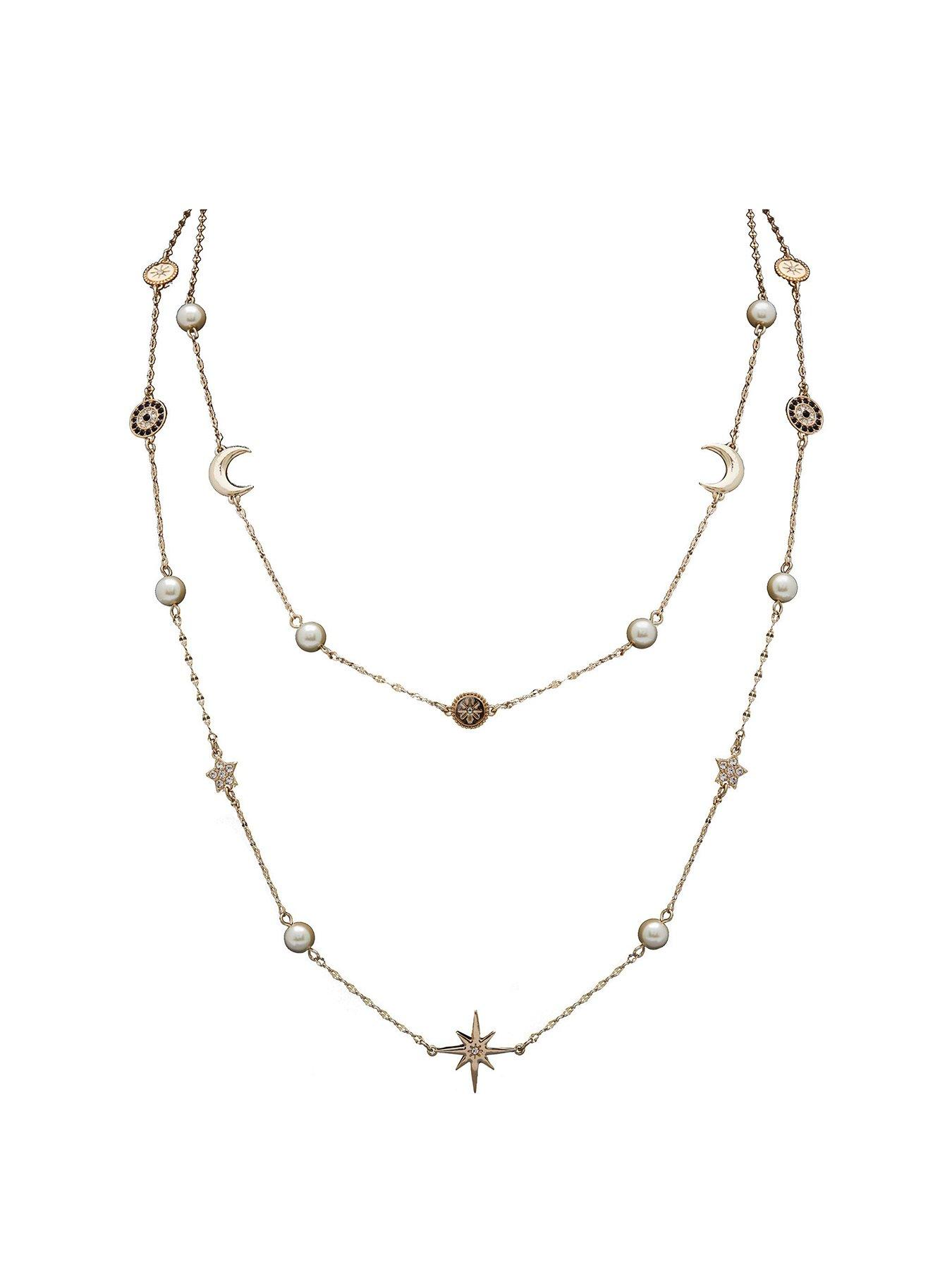 undefined Gold Plated Crystal And Cream Pearl Celestial Multi Necklace