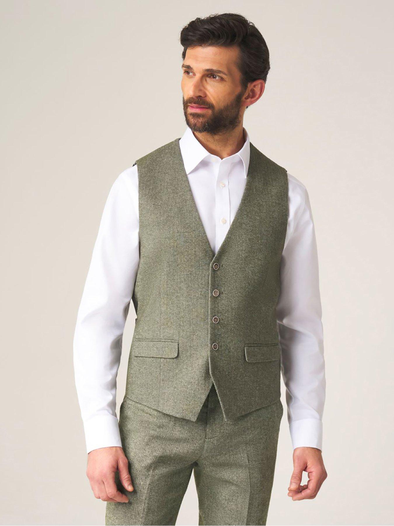 Image 1 of 3 of Skopes Jude Suit Waistcoat Tweed Herringbone - Sage Green
