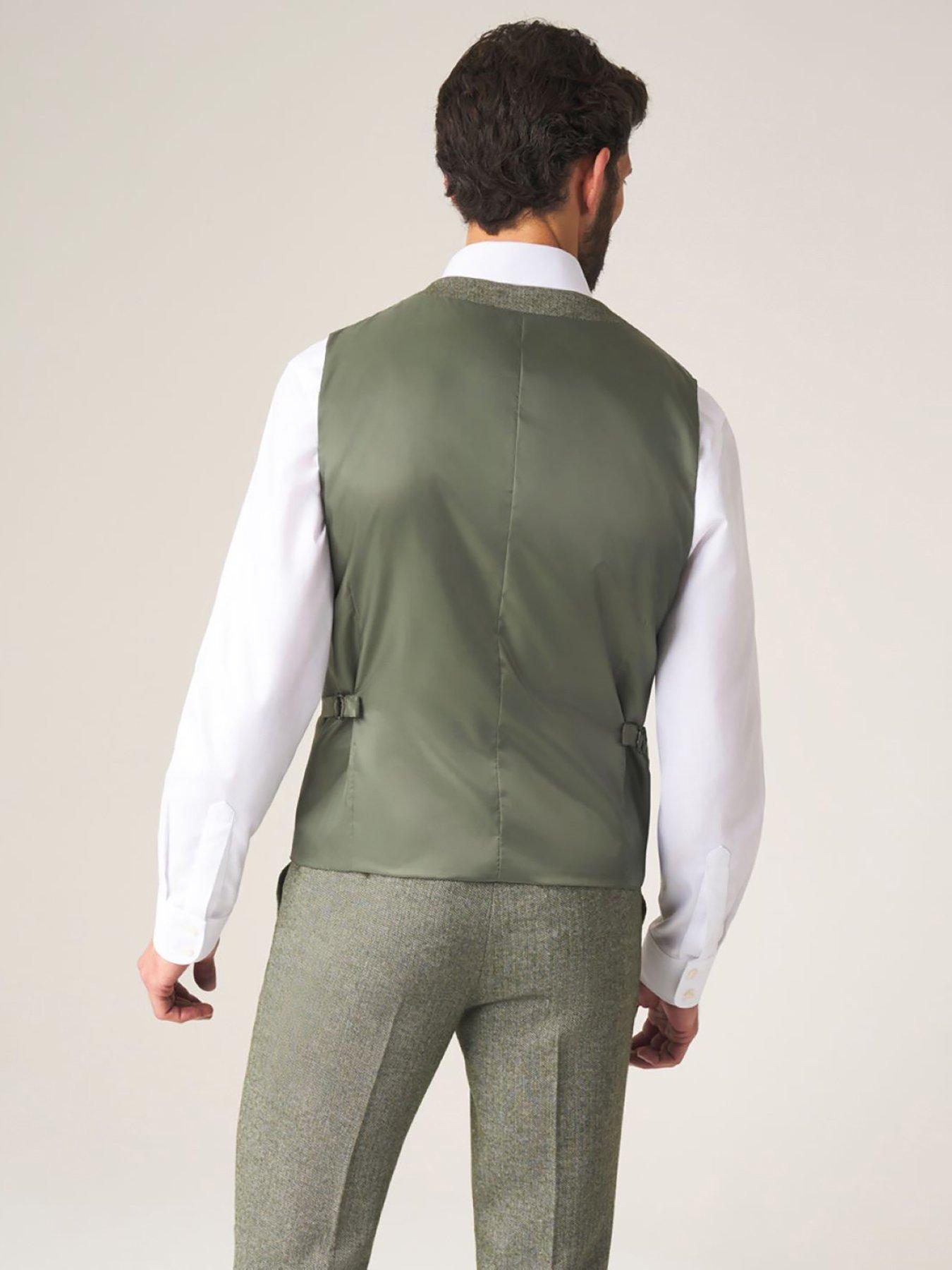 Image 2 of 3 of Skopes Jude Suit Waistcoat Tweed Herringbone - Sage Green