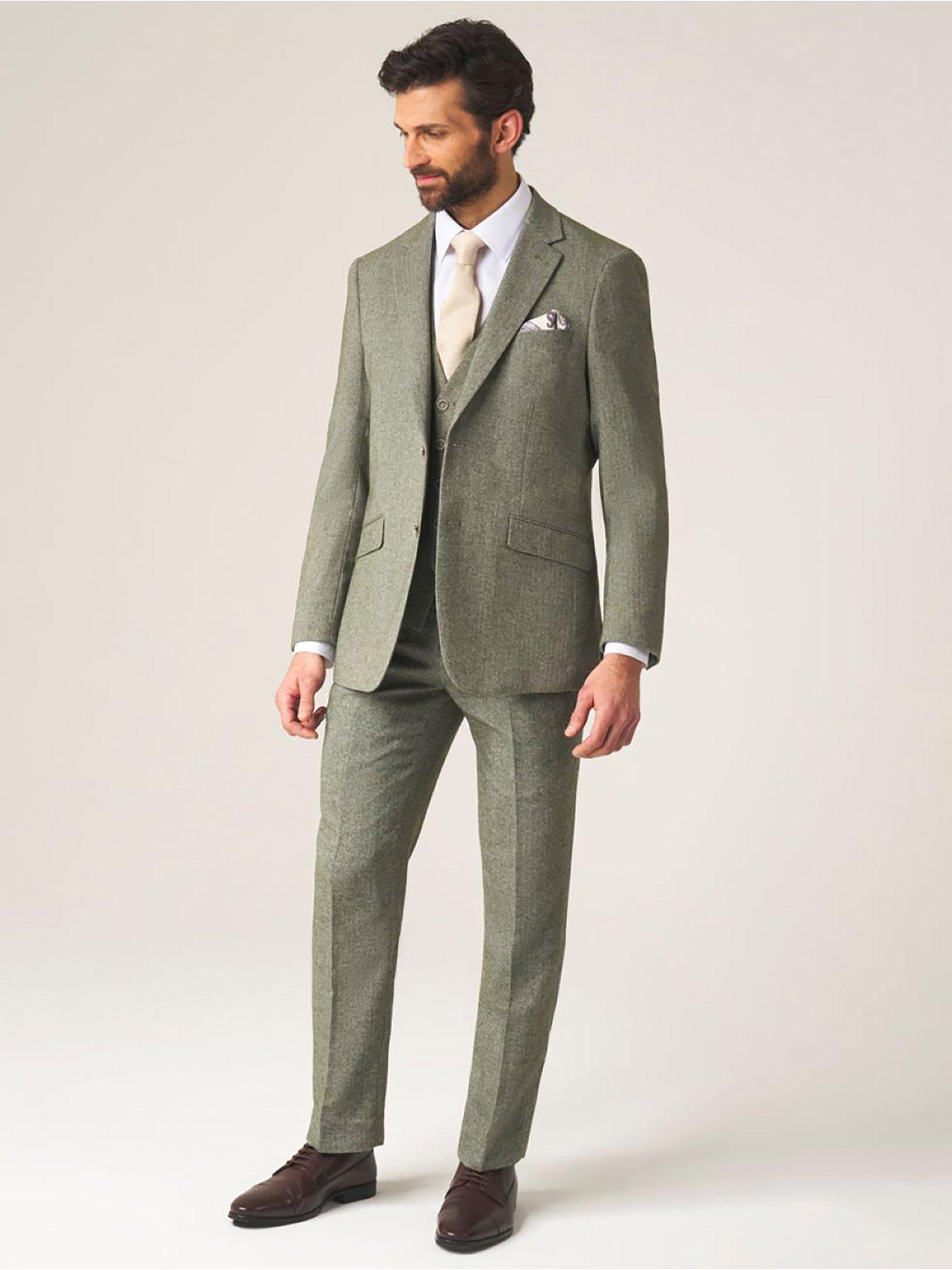 Image 3 of 3 of Skopes Jude Suit Waistcoat Tweed Herringbone - Sage Green