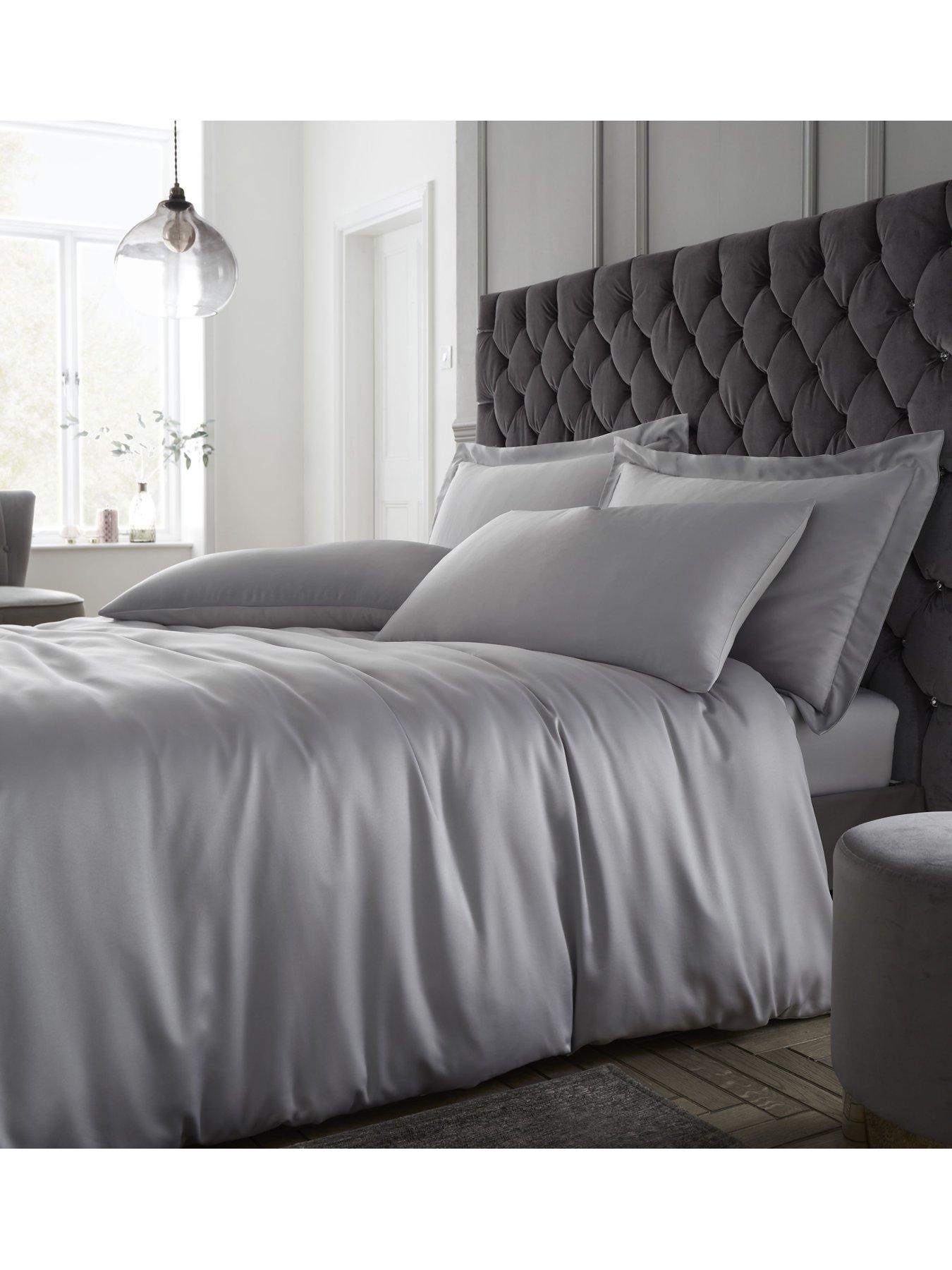undefined Silky Soft Satin Duvet Cover Set - Silver Grey