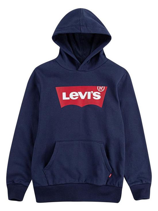 front image of levis-boys-classic-batwing-hoodie-navy