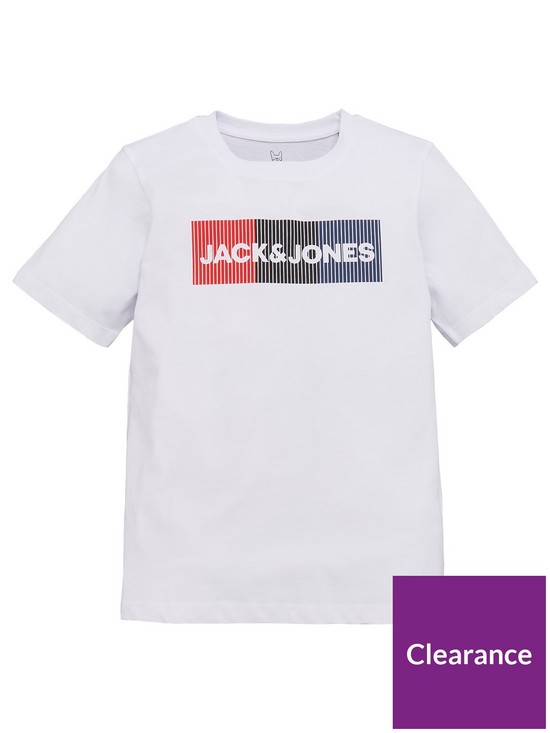 front image of jack-jones-junior-boys-logo-short-sleeve-t-shirtnbsp--white