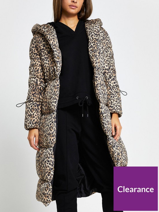 front image of river-island-leopard-longline-shawl-padded-jacket