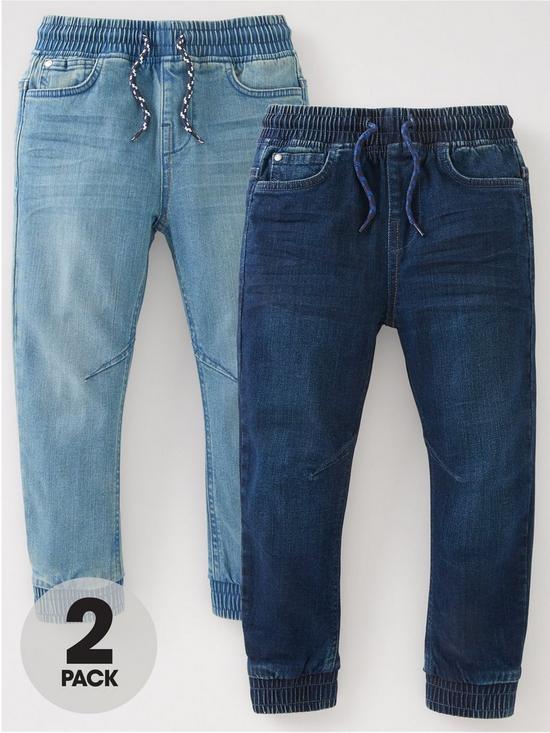 front image of mini-v-by-very-boys-2-pack-pull-on-carrot-fit-jeans-bleach-washmid-wash