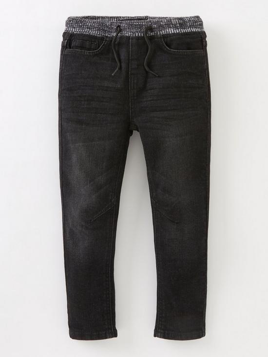 front image of mini-v-by-very-boys-jeans-with-knitted-waistband-black