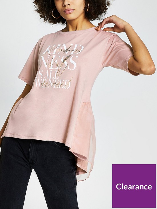front image of river-island-kindness-woven-tie-back-tee-pink