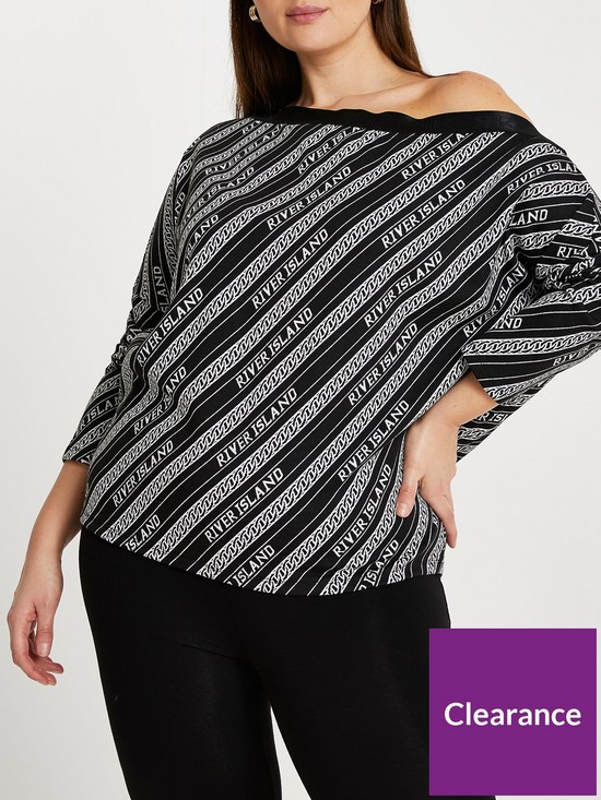 front image of ri-plus-branded-off-the-shoulder-sweater-black