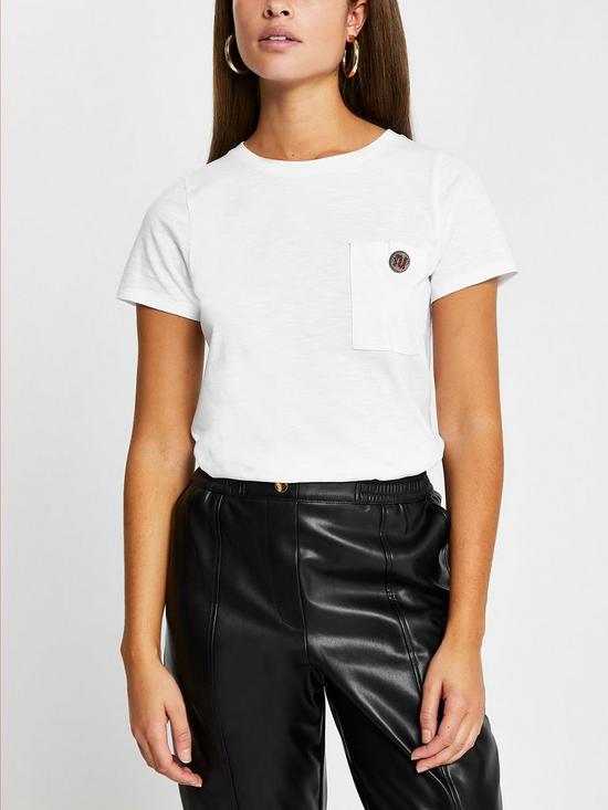 front image of river-island-button-chest-pocket-t-shirt-white