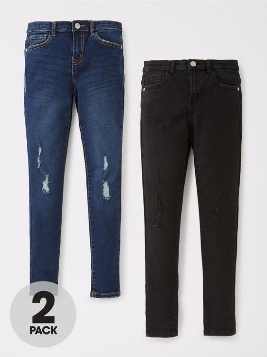 front image of v-by-very-girls-2-pack-ripped-skinny-jeans-mid-washblack