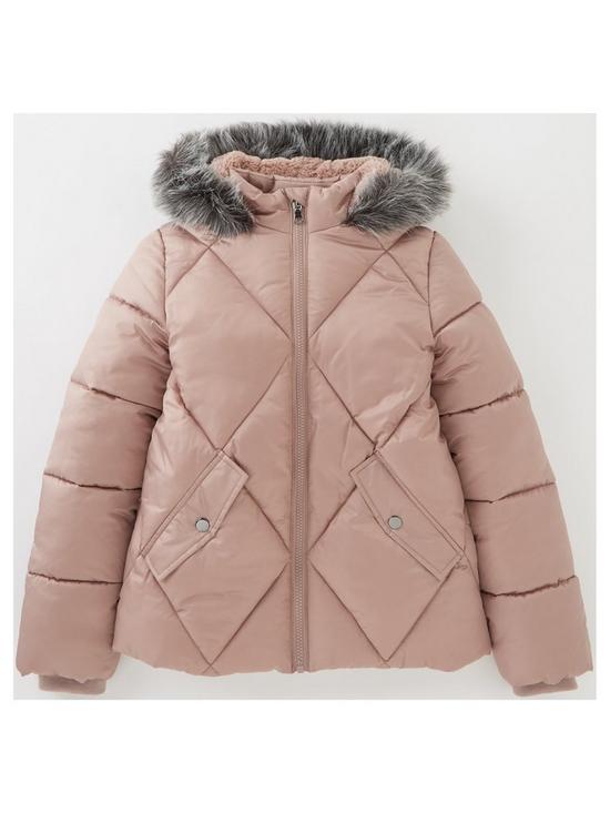 front image of v-by-very-girls-diamond-pearlized-faux-fur-hooded-halfnbsplined-jacket-pink