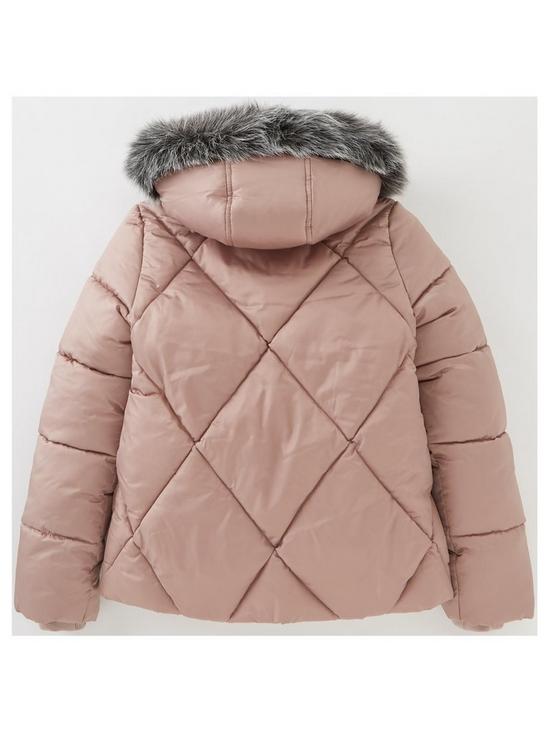 back image of v-by-very-girls-diamond-pearlized-faux-fur-hooded-halfnbsplined-jacket-pink