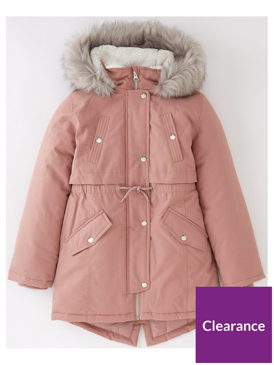 front image of v-by-very-girls-faux-fur-hooded-half-fur-linednbspparka-back-to-schoolnbsp-nbsppink