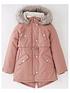  image of v-by-very-girls-faux-fur-hooded-half-fur-linednbspparka-back-to-schoolnbsp-nbsppink