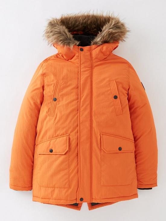 front image of v-by-very-boys-back-to-school-faux-fur-hooded-parka-orange