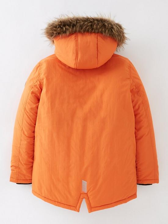 back image of v-by-very-boys-back-to-school-faux-fur-hooded-parka-orange
