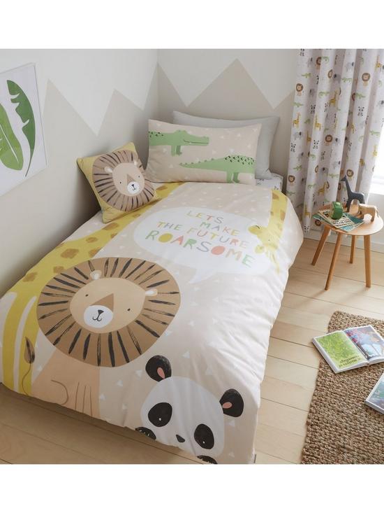front image of catherine-lansfield-roarsome-animals-toddlernbspduvet-covernbspset-natural