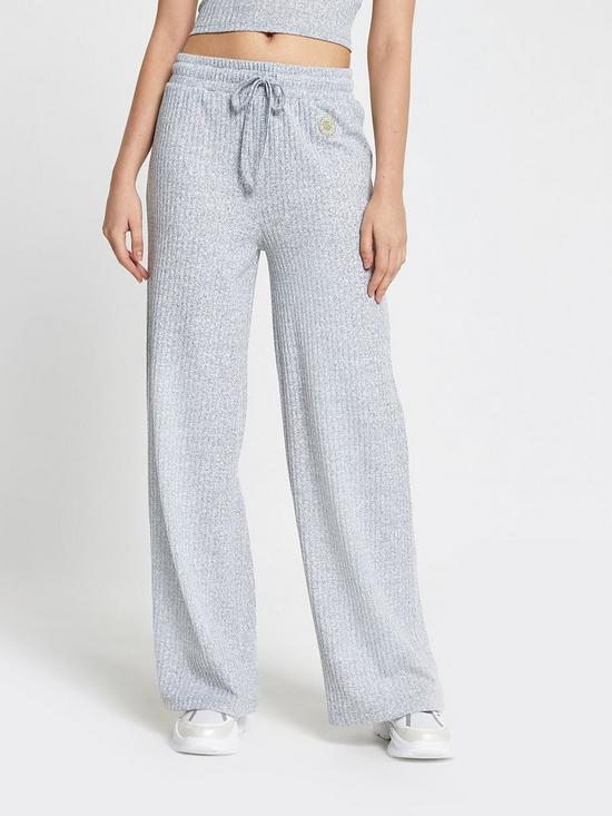 front image of river-island-rib-lounge-flare-trouser-grey