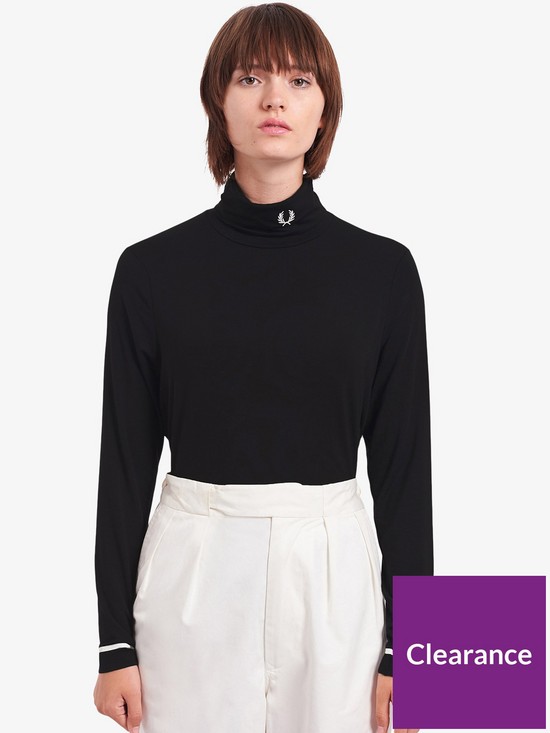 front image of fred-perry-high-necknbsplong-sleeve-top-black
