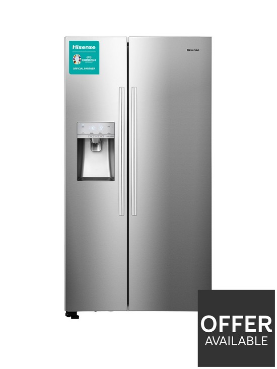 front image of hisense-rs694n4icf-91cm-wide-total-no-frost-american-style-fridge-freezer-stainless-steel-look