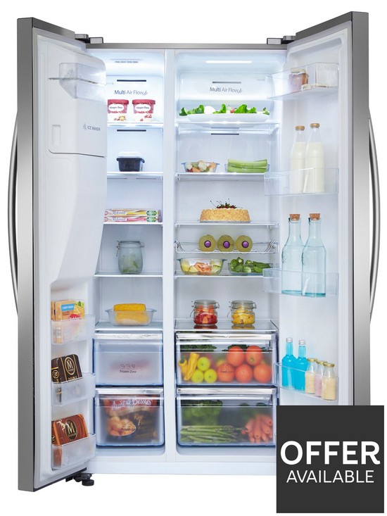 stillFront image of hisense-rs694n4icf-91cm-wide-total-no-frost-american-style-fridge-freezer-stainless-steel-look