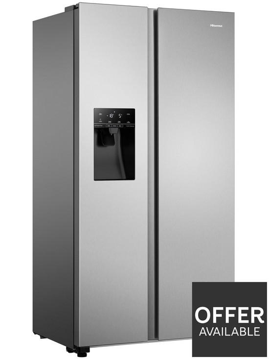 stillFront image of hisense-rs694n4tcf-91cm-wide-total-no-frost-american-style-fridge-freezer-stainless-steel-look