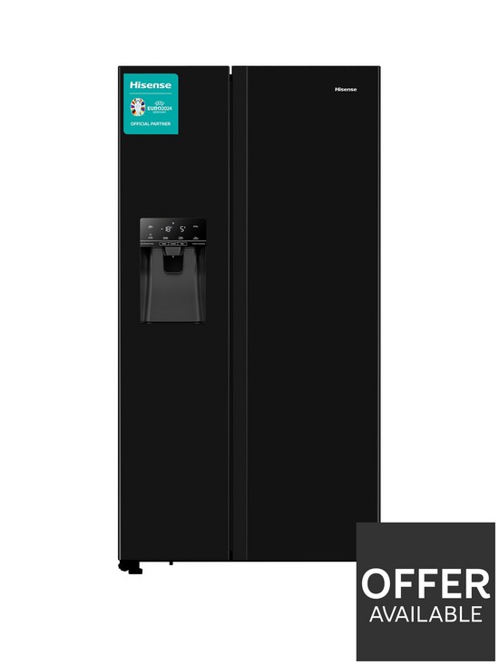 front image of hisense-rs694n4tbf-91cm-wide-total-no-frost-american-style-fridge-freezer-black-look