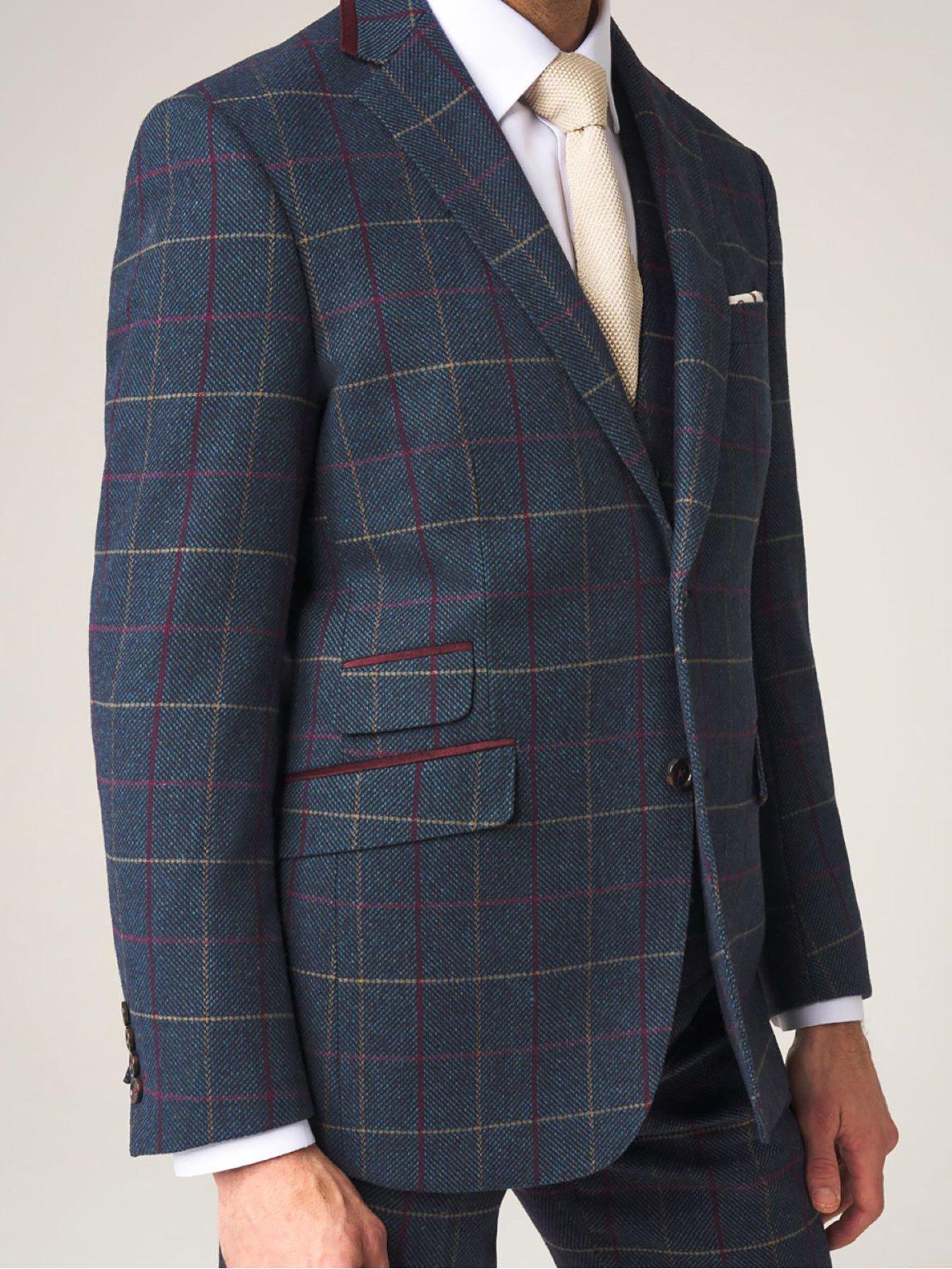 Image 4 of 4 of Skopes Doyle Check Tailored Suit Jacket - Dark Blue
