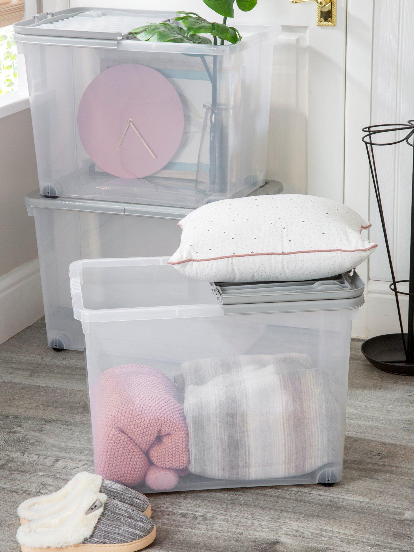 undefined Set Of 3 80l Wheeled Boxes With Folding Lid - 80 Litre