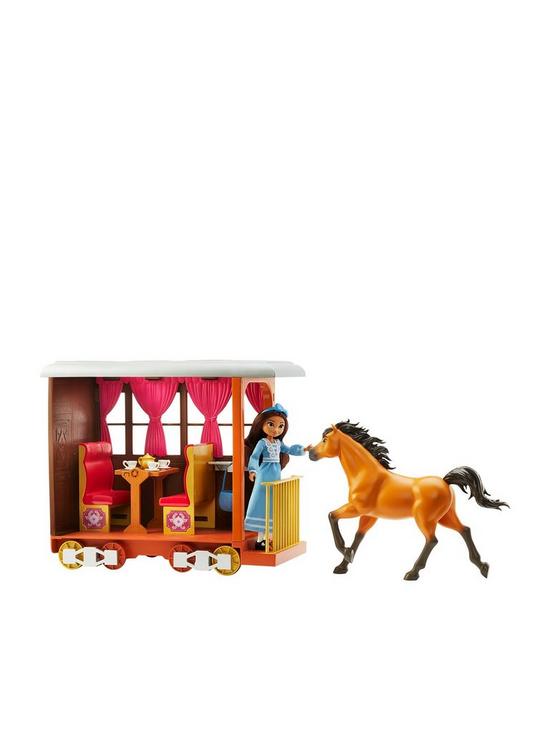 front image of spirit-untamed-luckys-train-home-playset-lucky-doll-and-spirit-horse