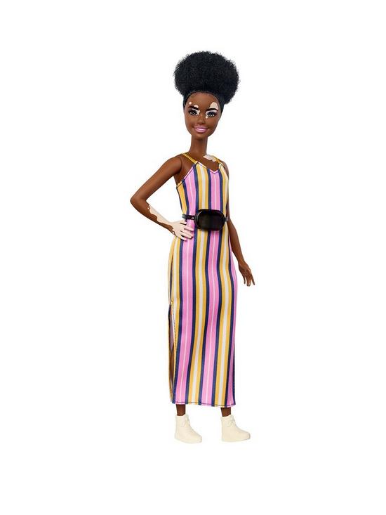 front image of barbie-fashionistas-doll-striped-dress-vitiligo
