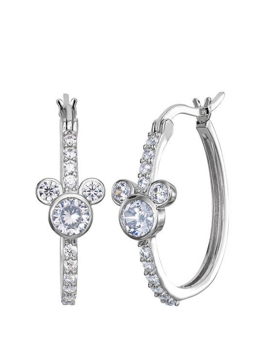 front image of disney-mickey-mouse-sterling-silver-crystal-hoop-earrings