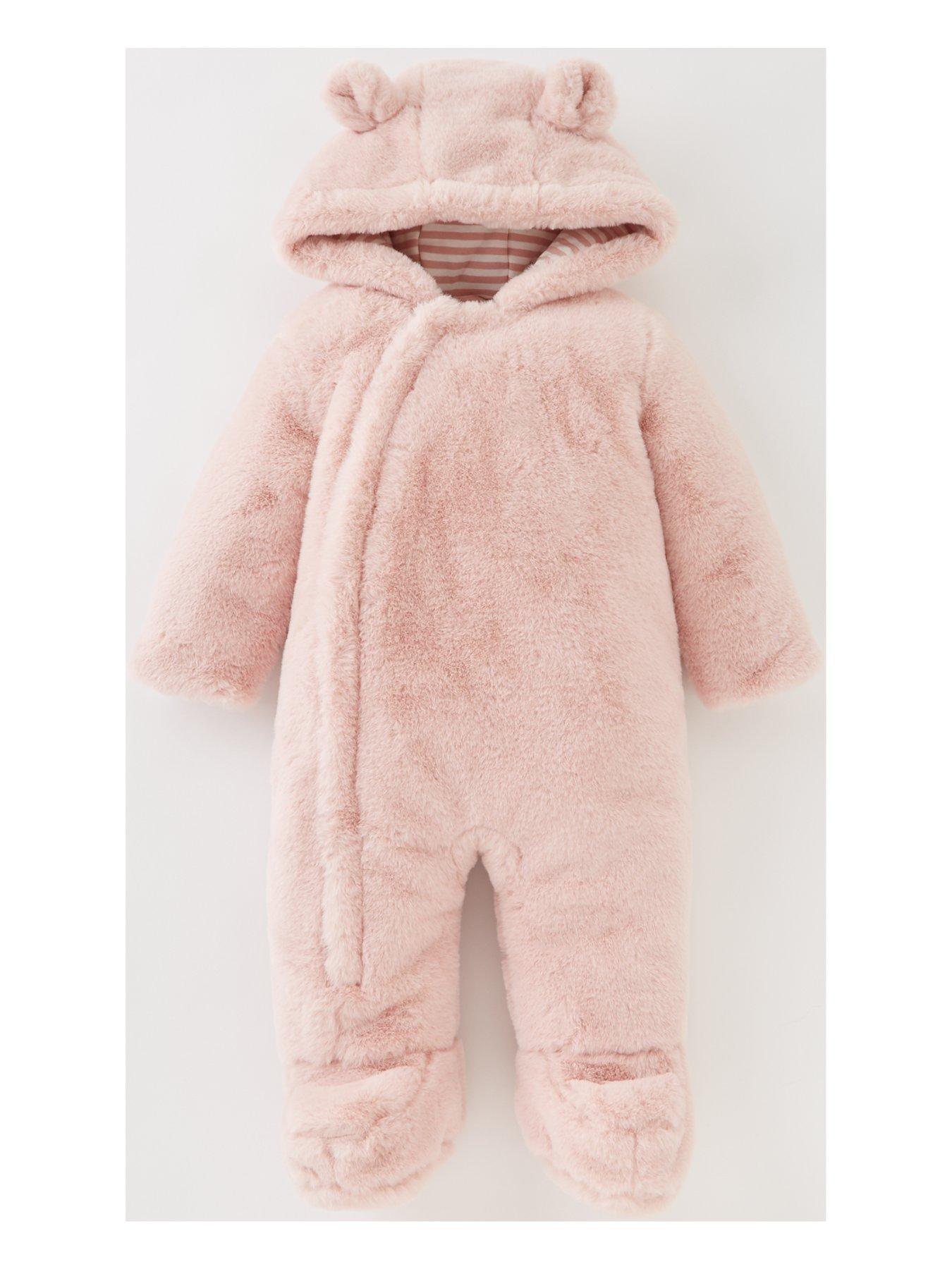 undefined Baby Girls Faux Fur Cuddle Suit - Pink