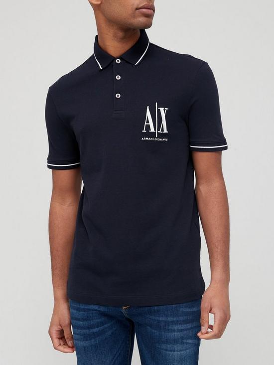 front image of armani-exchange-icon-logo-regular-fit-polo-shirt-navy