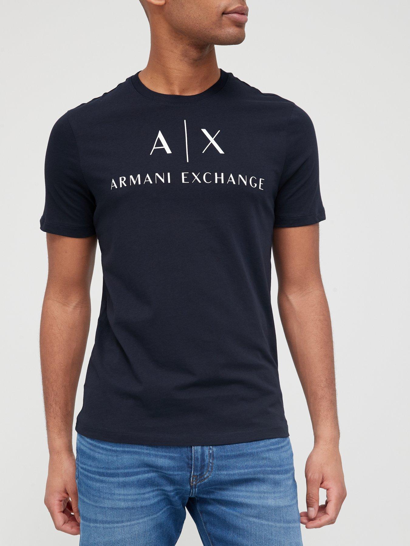 Image 1 of 4 of Armani Exchange AX Logo Print Slim Fit T-Shirt - Navy