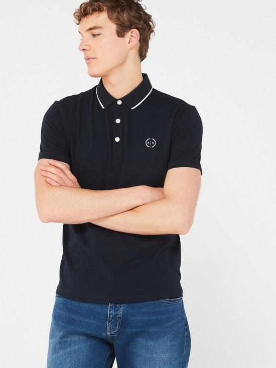 front image of armani-exchange-tipped-collar-jersey-polo-shirt-black