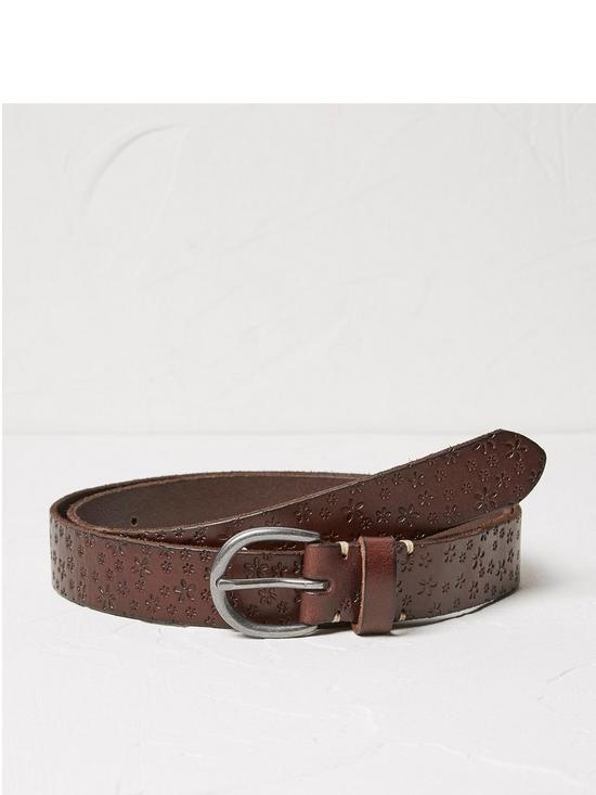 front image of fatface-daisy-embossed-leather-belt