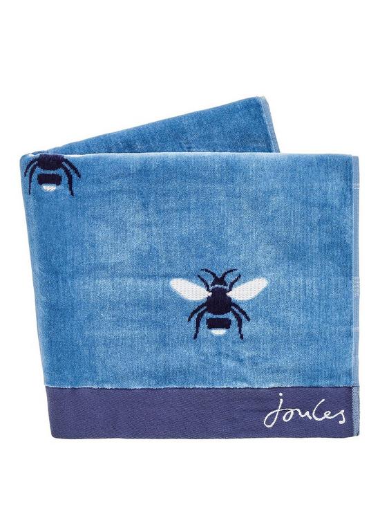 front image of joules-botanical-bee-hand-towel-blue