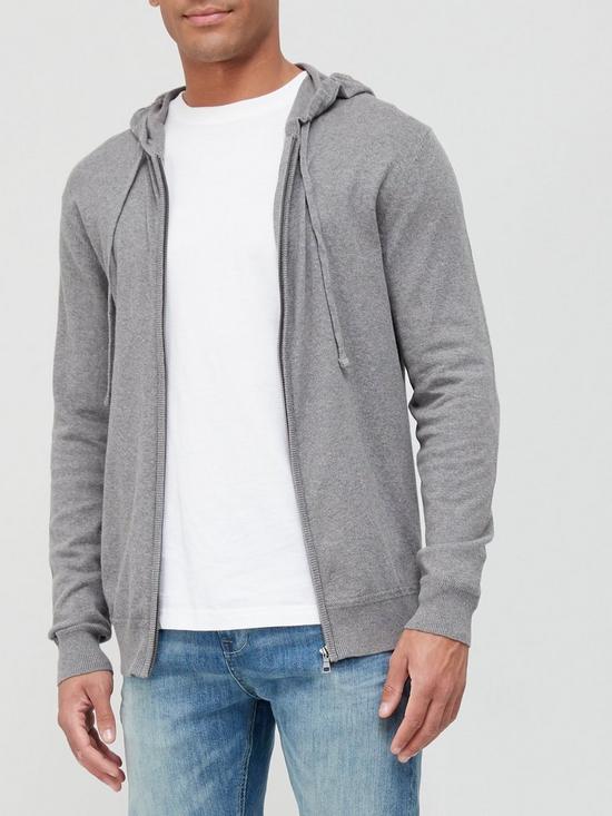 front image of very-man-cotton-rich-zip-through-hoodie-grey-marl