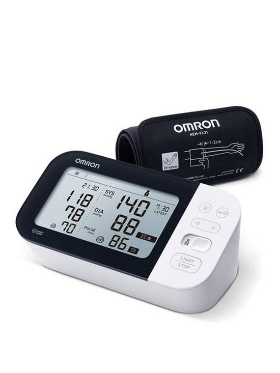 front image of omron-m7-intelli-it-automatic-upper-arm-blood-pressure-monitor-hem-7361-ebk